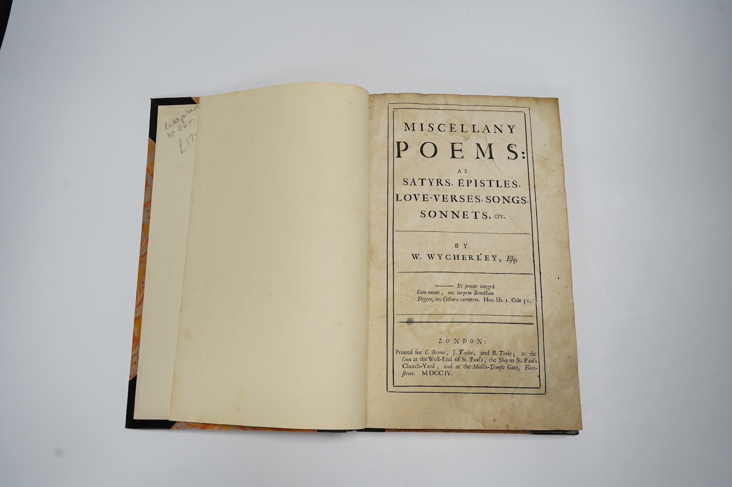 Wordsworth, W - The Waggoner, A Poem, first edition, rebacked tan calf, London, Strahan and Spottiswoode, 1819; The White Doe of Rylstone, lacking frontis, London, Longman, 1815; Wycherley, W. - Miscellany Poems, Miscell